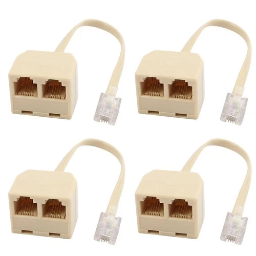 4Pcs RJ11 6P4C Male to 2 Ports Female Telephone Line Splitter Adapter Converter