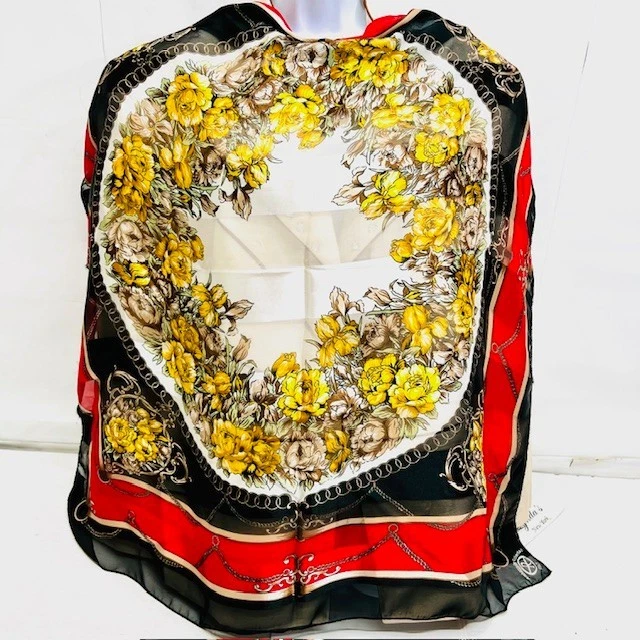 (3) Roberta di Camerino-BillBlass Bufanda de Seda 34"x34" Rojo Verde Oliva (Selecciona 1 Foto 3 de 4