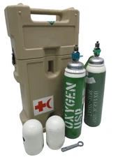 MILITARY MEDIC CORPSMAN OXYGEN TANKS HARDDIG CASE TANKMATE 2 CYLINDERS O2 WRENCH