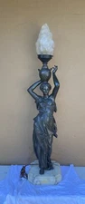 ANTIQUE FIGURAL LADY NEWEL POST LIGHT, 37 1/2” TALL