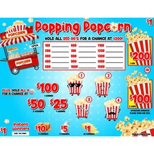 POPPING POPCORN 1 POINT/225P 750 PULL TABS HARD CARD TICKETS WINDOWS SEAL GAME