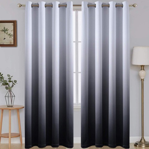 84 Inch Long Ombre Blackout Curtains Gradient White and Black Room Darkening ...