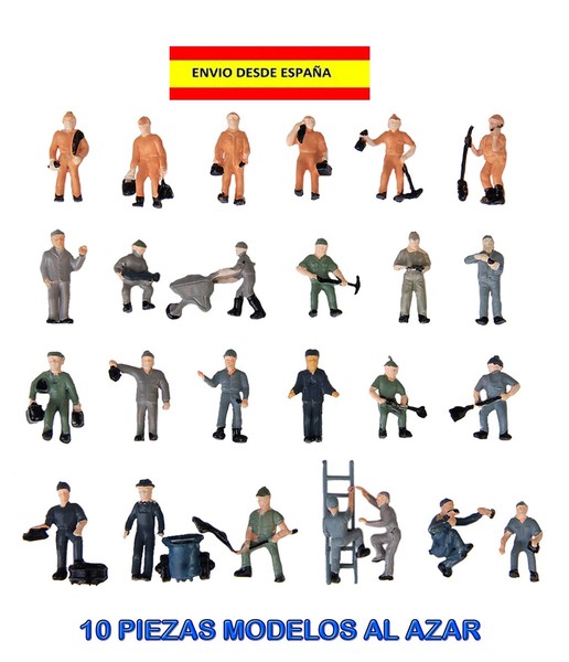 TRENES ESCALA HO 1:87 LOTE DE 10 PIEZAS FIGURAS HUMANAS TRABAJADORES OBREROS