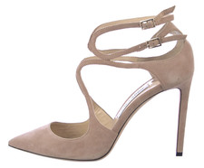  795 JIMMY CHOO Suede LANCER Neutrals 40 Pumps Shoes Stiletto Heels