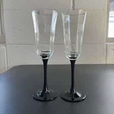 2 Octime Luminarc France Octagon Champagne Flutes Black Stem wine Glass Vintage