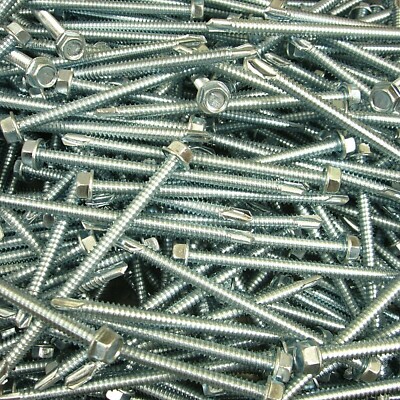 100- 1/4'' X 4''  Hex Washer Head Self Drilling Screw Tek #3 Point Zinc Plated #14