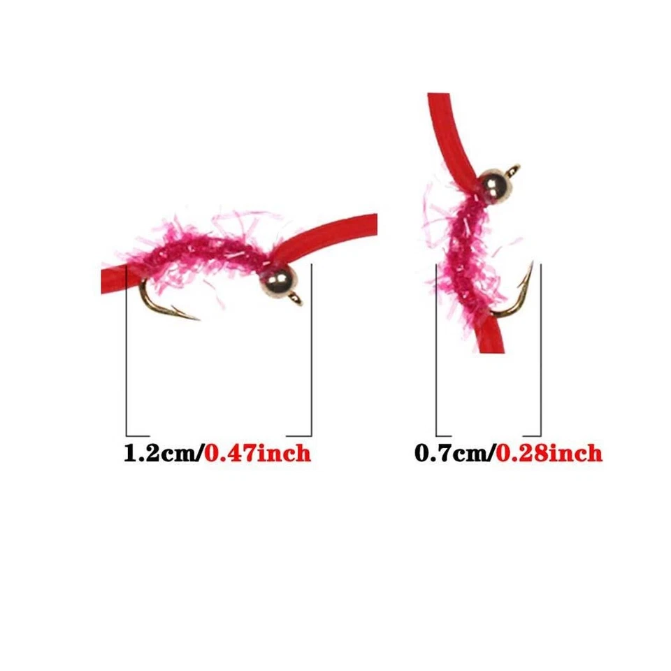 50Pcs Brass Bead Head Squirmy Wormy Fly Trout Fishing Lures Nymph Worm Baits - Image 2 of 4