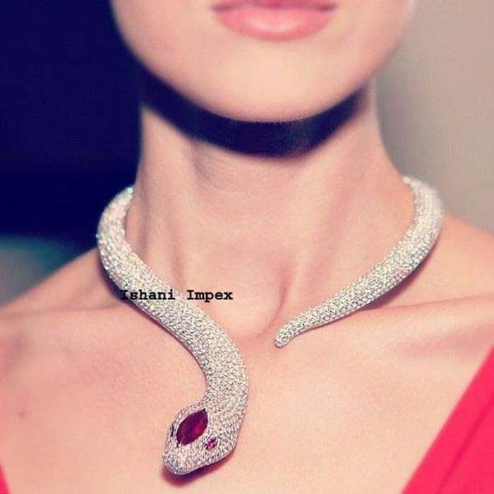 Diamond Snake Necklace Natural Rosecut Diamond 925 Sterling Silver