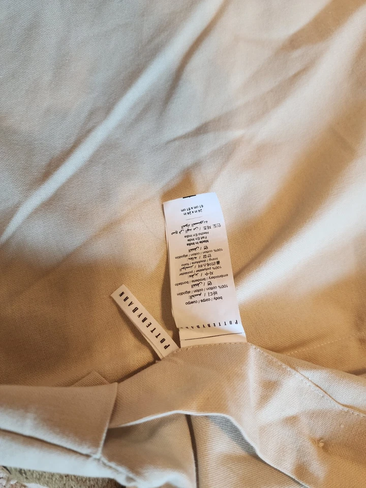 Funda de almohada Pottery Barn marfil, gris, lentejuelas mostaza bordada 24 x 24 LOTE 3 Foto 4 de 4