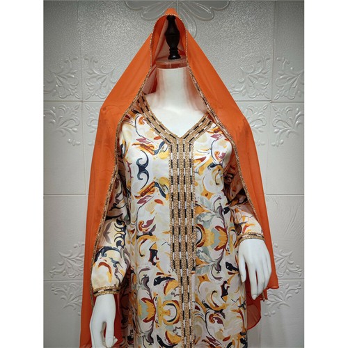 Dubai Mujeres Caftán Floral Musulmán Manga Larga Maxi Vestido Abaya Marruecos Bata Vestido - Imagen 15 de 19