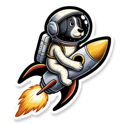 BÉBÉ CHIEN CHIOT ASTRONAUTE COSMONAUTE ESPACE FUSÉE AUTOCOLLANT STICKER CE136