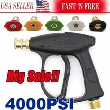 1/4" High Pressure Washer Gun 4000 PSI Car Wash Foam Spray Short Wand w/5 Nozzle