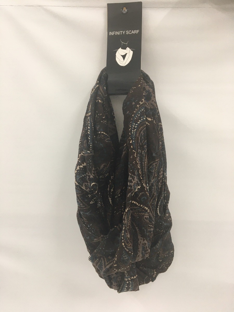 Infinity Scarf Brown Blue Beige Paisley | eBay