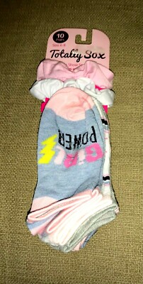 New!! Big Girls 10 pr ''TOTALLY SOX'' No-Show SOCKS w/ 2 Scrunchies sz 6-8 NWT