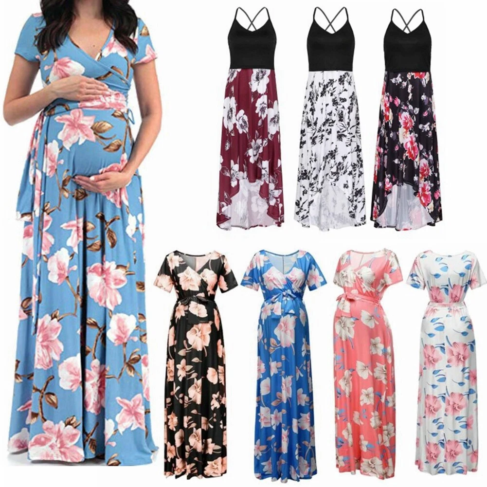 Maternity Floral Pattern Dress Pregnant Women Summer Nursing Clothes Maxi  Dress