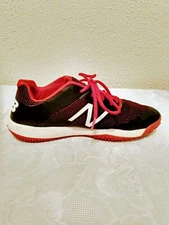 NB Rev Lite Black Red White Faux Leather Lace Up Low Top Sneakers