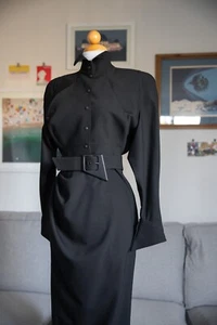1988 Archive Thierry Mugler Pointed Collar Femme Fatale Black Dress