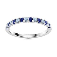 Natural Aquamarine& Blue Sapphire Round 925 Sterling Silver Half Eternity Ring
