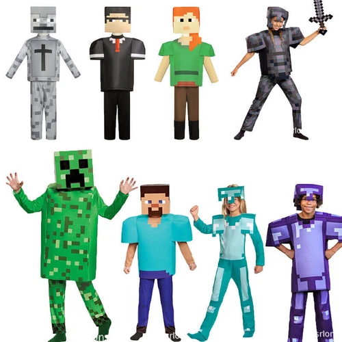 Kids Mine Craf Cosplay Costume Jumpsuit Mask Boys Girls Fancy Dress Book Week - Bild 7 von 138