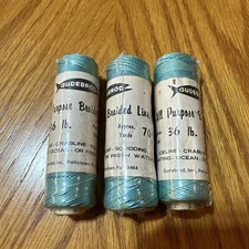 3 Vintage Gudebrod Braided Ice Fishing Crabline Squidding 36 Lb 70yd Blue NOS