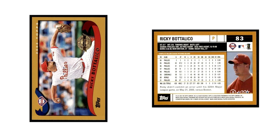 Tarjetas de béisbol 2002 Topps Home Team Advantage Ricky Bottalico #83 Foto 3 de 3