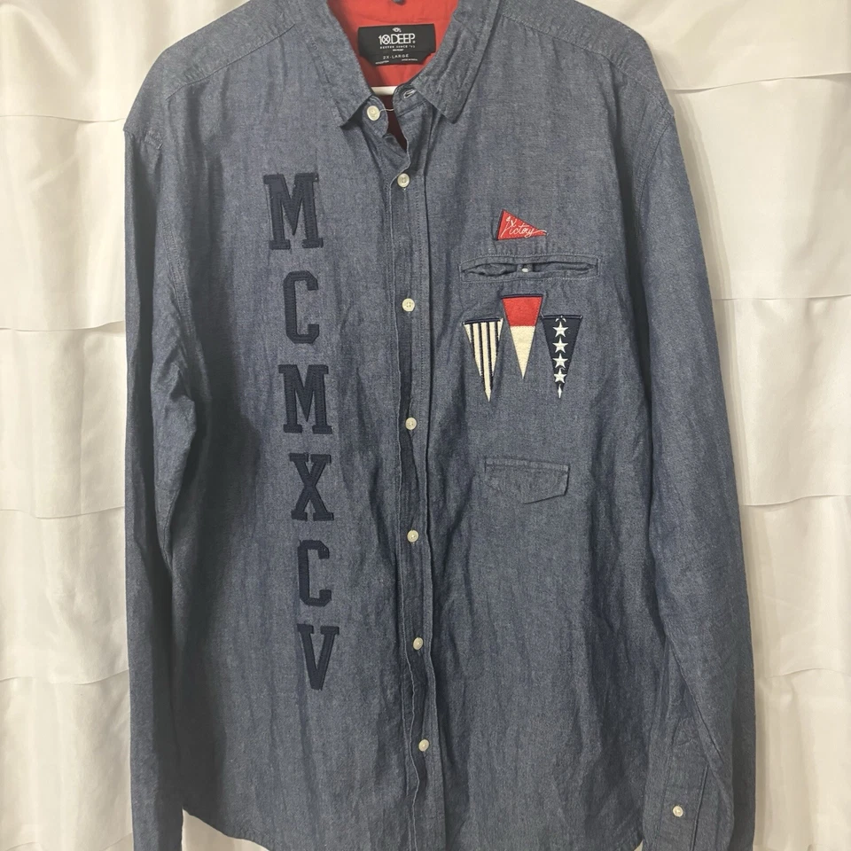 10 Deep Men 2XL Shirt Blue Long Sleeve Shirt MCMXCV Victory - Image 2 of 4