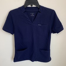 Jaanuu Women's Multi Pocket Scrub Top Navy Blue J96172 Size XS Strechy V Neck