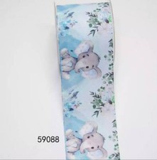 7/8" ,1 1/2", 3" Blue /Gray Elephant Grosgrain Ribbon ,3 Yards Elephant Ribbon