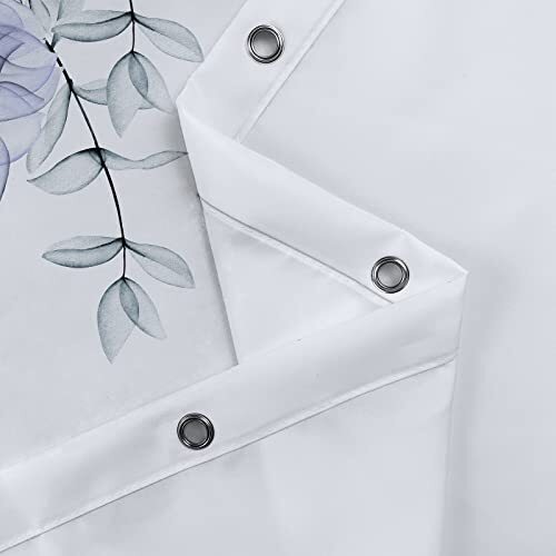 Fabric Floral Shower Curtain Set with 12 Hooks 72"L x 72"W Blue Purple Khaki - Foto 2 di 7