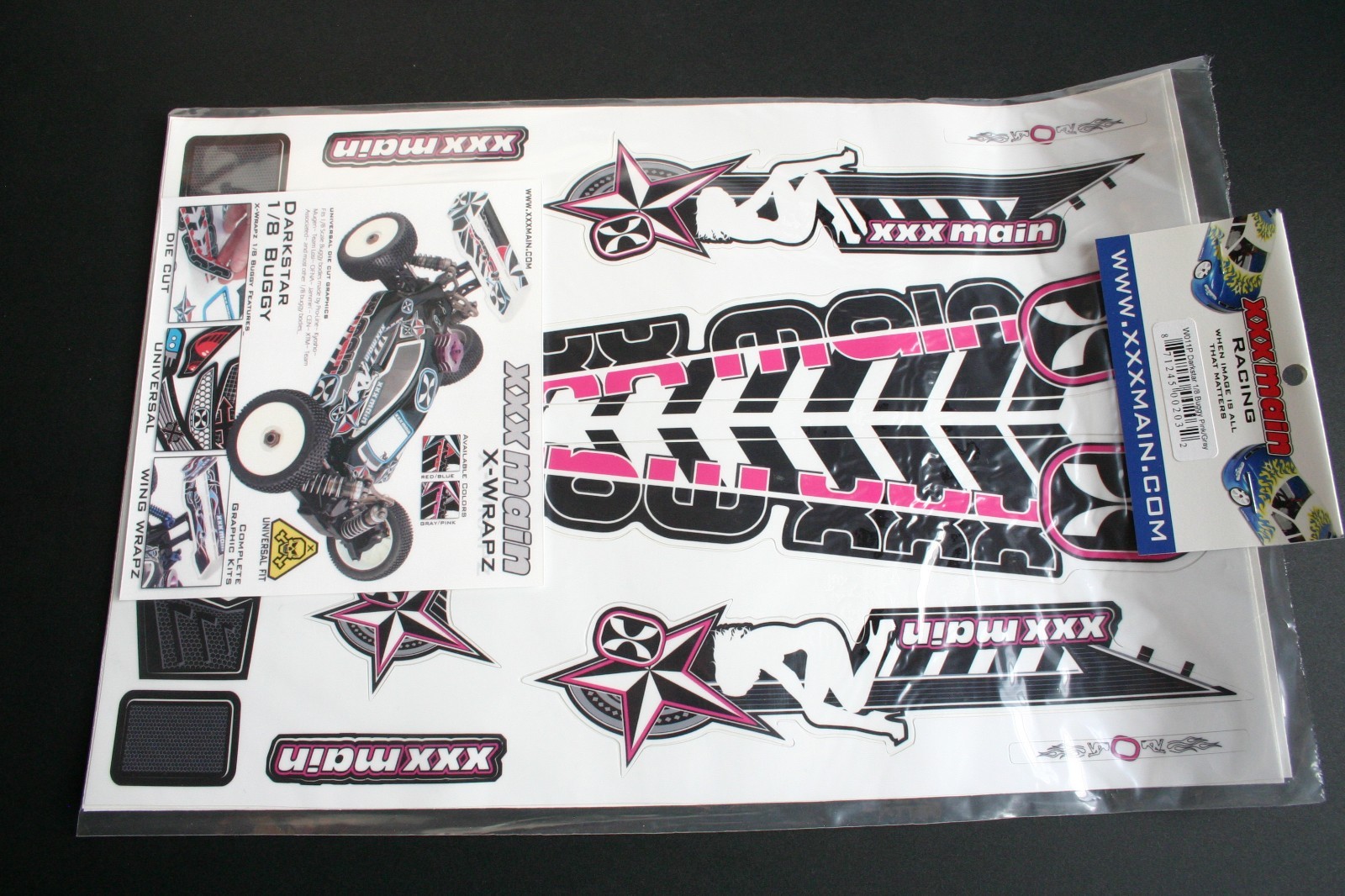 XXX Main X-Wrapz Darkstar 1/8th Buggy Pink Complete Decals/Stickers Kit W011P