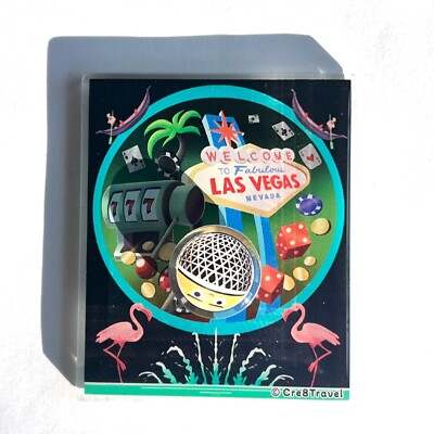 Las Vegas Acrylic Fridge Magnet with Rotating Sphere, Las Vegas Welcome Sign