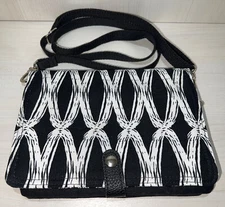 Thirty-One Double Up Crossbody Black Links Black & White Detachable Strap EUC