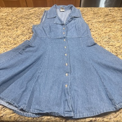 B.W.B Sleeveless Dress Denim Mid Women s 4 Button Up Very Nice Cpix