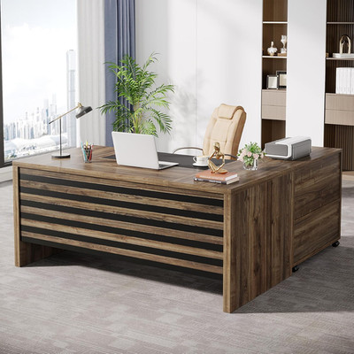 62.2'' Executive Desk with Mobile File Cabinet, L-Shaped Office Desk with Storage
