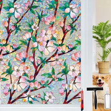 Rainbow Window Privacy Film Decorative Window Sticker, 3D Static Stained Glas...