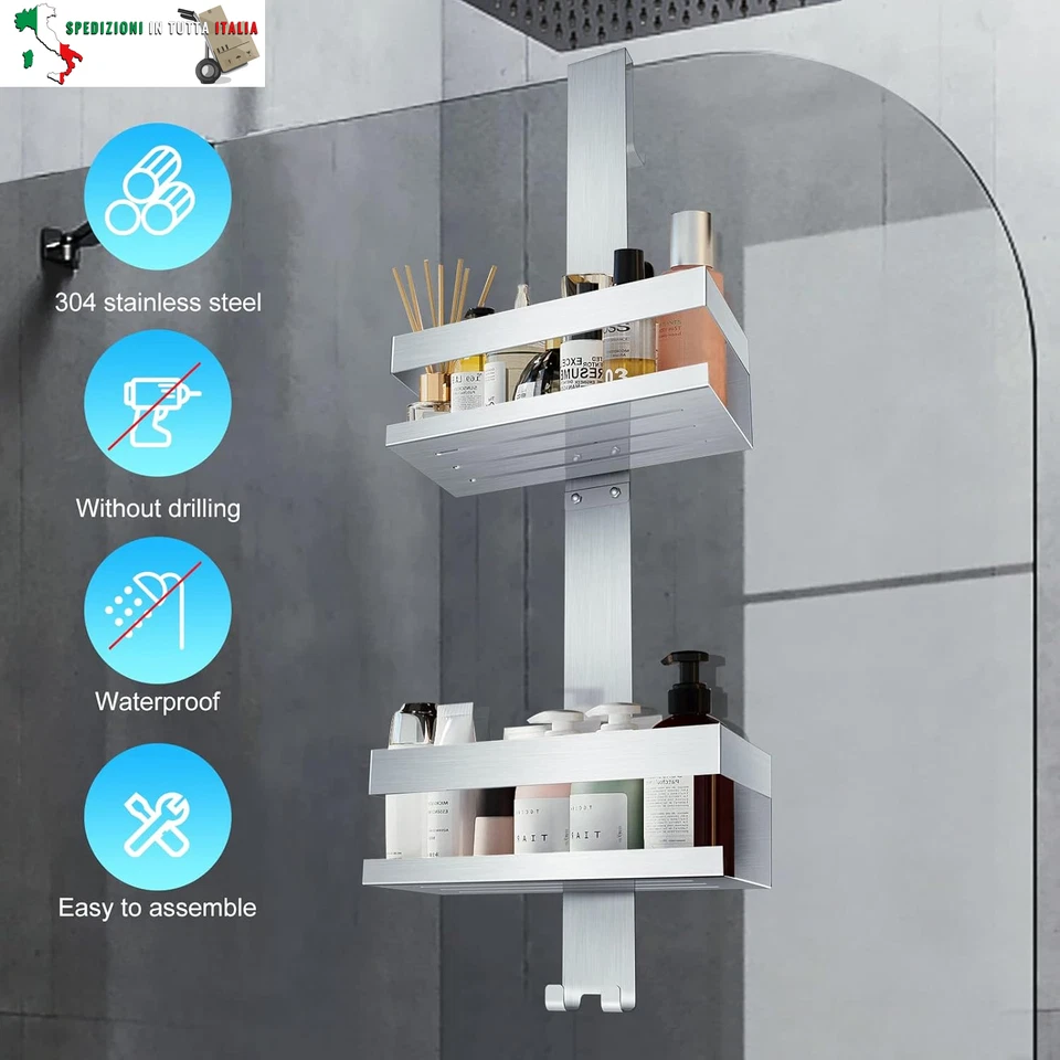 Mensola Doccia da Appendere, Porta Bagnoschiuma da Doccia in SUS304 Acciaio Inox - Immagine 2 di 4