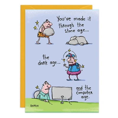 Humor Funny Stone Age Retirement Card - 9414Friend oatmeal studios Him Man Her