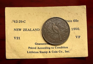1950 New Zealand 1 Penny VF Littleton Coin Very Fine KM 21 Lot C12-136 Tui Bird