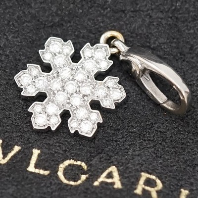 BVLGARI Diamond Snowflake Pendant Top Charm 18K White Gold 750 Auth w/Box #8026