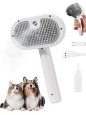 Cat Steam Brush for Cats & Dogs,3-in-1 Self Cleaning Pet Long&Short, White