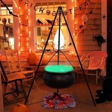 Halloween Decorations Large Witch Cauldron with Tripod Green Lights Yard Decor