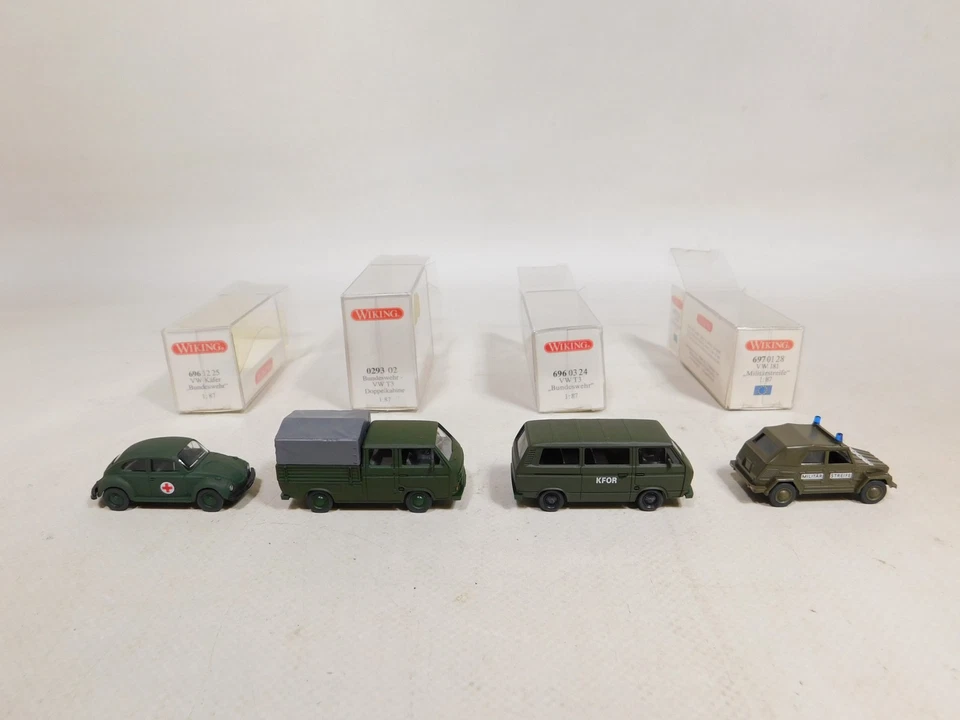 4X Wiking H0 1:87 VW 0293 696 Bundeswehr 697 Militärstreife Mint Box #DW806-0,5 - Immagine 2 di 4