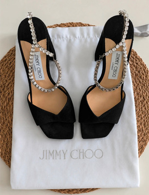 Jimmy Choo Saeda 85 schwarz - Kristall Sandalen Gr.38