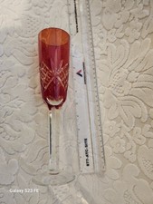Ajka Caroline Champagne Flute Ruby Red Crystal Cut To Clear Bohemian 9.5"