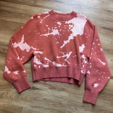 KERISMA Bleached Tie Dye Mock Neck Sweater Burnt Orange White Small Crop