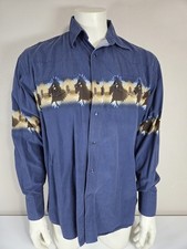 Vintage Wrangler Pearl Snap Shirt Southwestern sz XL Navy Blue Cowboy Print