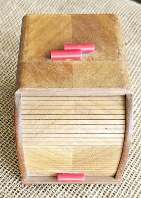 Vintage 1950s Unique Small Wood Roll Top Front Box, 2 Drawers, Red Bakelite...