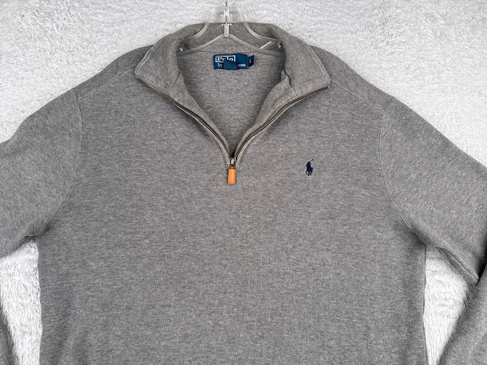 Suéter Polo Ralph Lauren DE COLECCIÓN Adulto Grande Gris 1/4 Cremallera Cuello Simulado LEER Foto 4 de 4