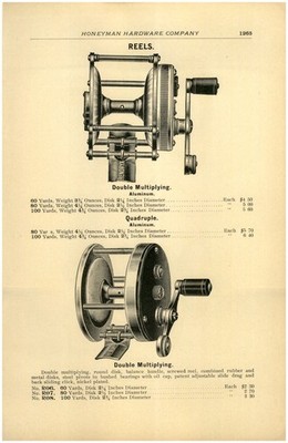 1906 PAPER AD Vintage aluminum Hendryx Fishing fishing reel Quadruple multiply