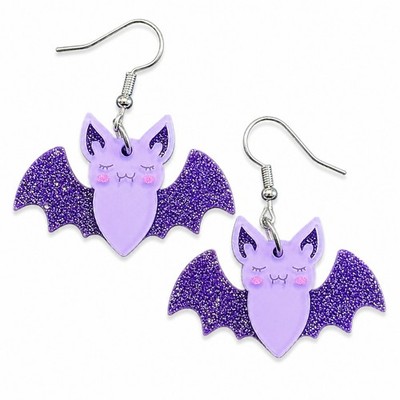 Lila Vampir Fledermaus Glitzer Acryl Ohrhänger Burlesque Goth Fledermäuse Dracula
